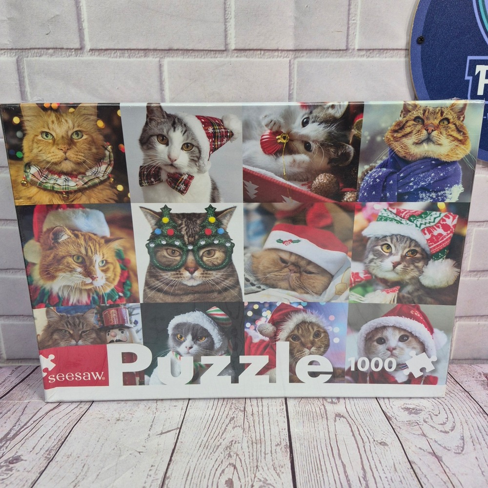 Seesaw We Wish You A Merry Christmas Cats Jigsaw Puzzle 1000 Piece Holiday New